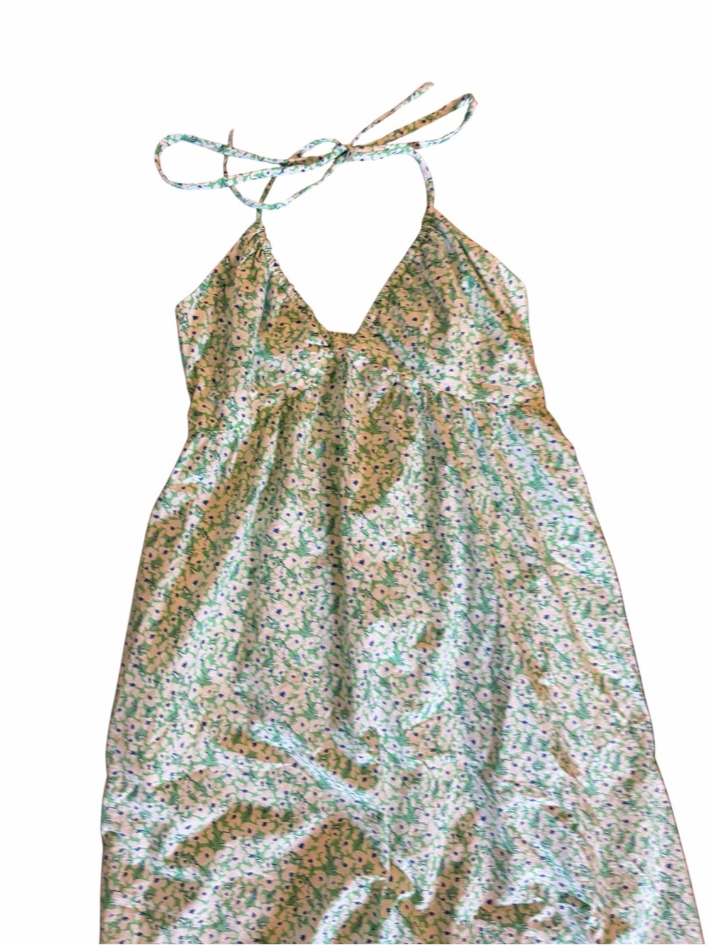 Universal Thread Green Floral Keyhole Cross Front Smocked Midi Sundress Cotton - Picture 5 of 7